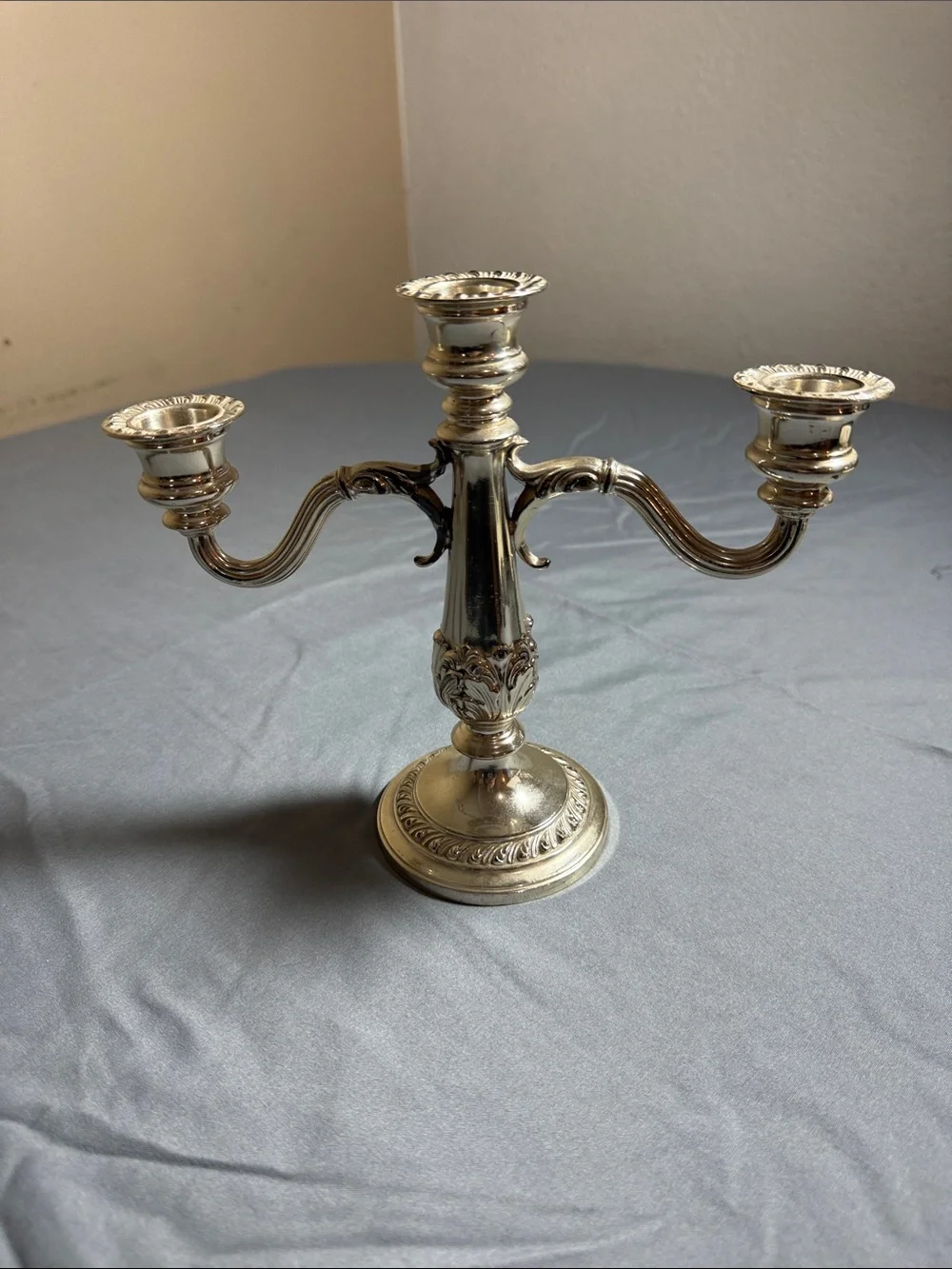 Vintage Ornate Silver Plated 3-Arm Candelabra Candle Holder Baroque Model 2203